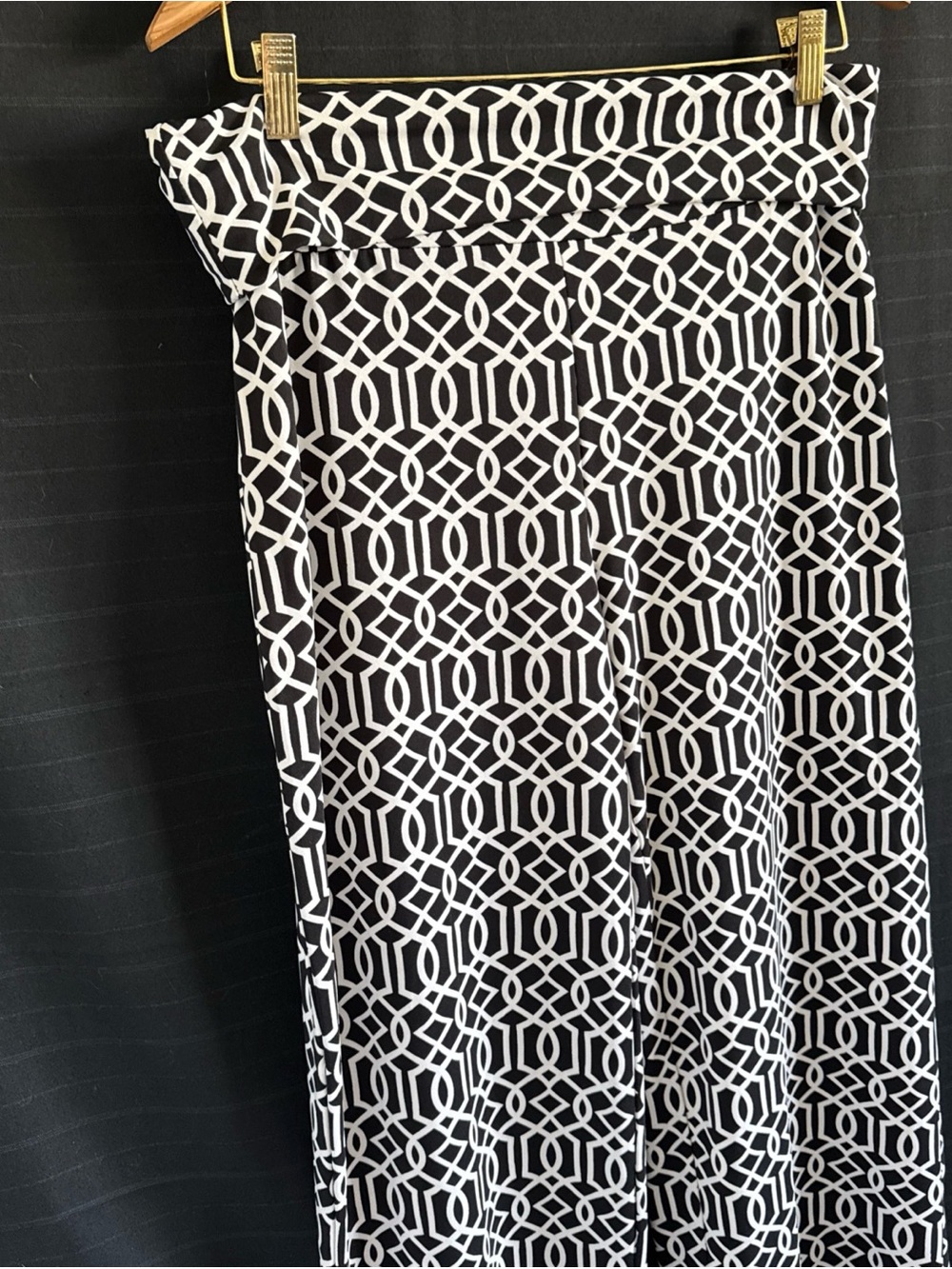 Charlie Paige Women's Black White Wide-Leg Pull On Pants Poly Stretch Large - Picture 3 of 9
